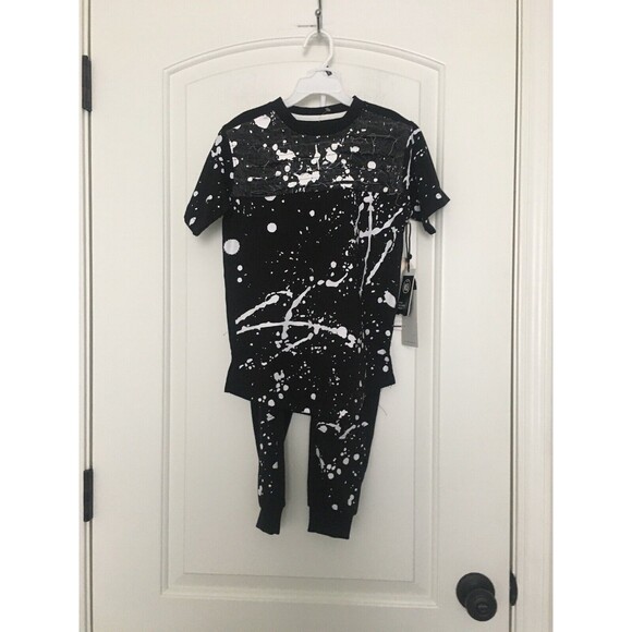 Encrypted Boys Paint Splatter 2 Piece Pant Set Jogger Pants & Shirt Size M 5 - Picture 1 of 12